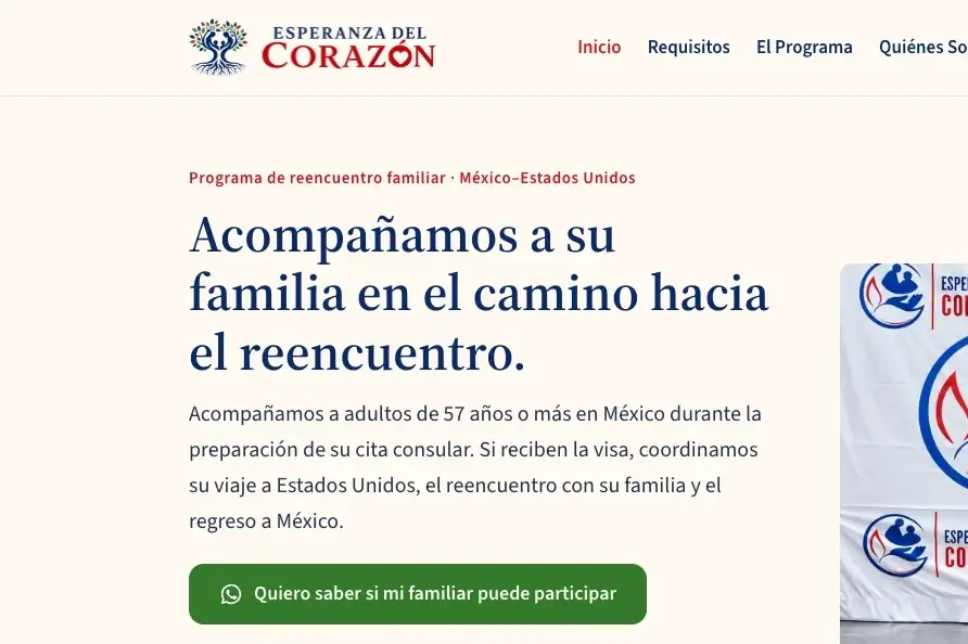 Página principal del sitio de Esperanza del Corazón, en español.