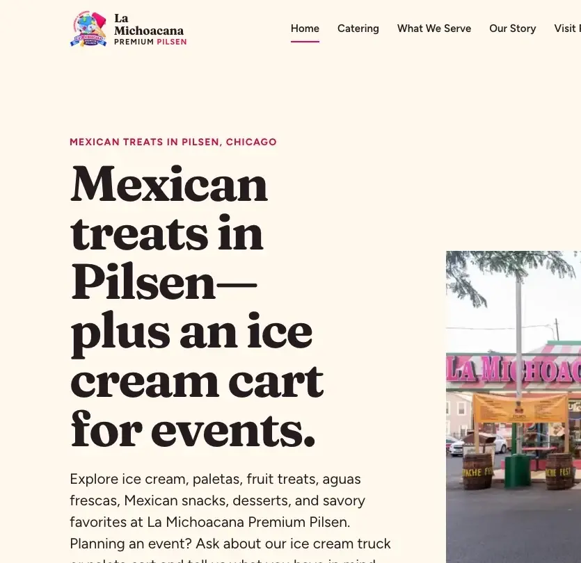 Página principal del sitio de La Michoacana Premium Pilsen.